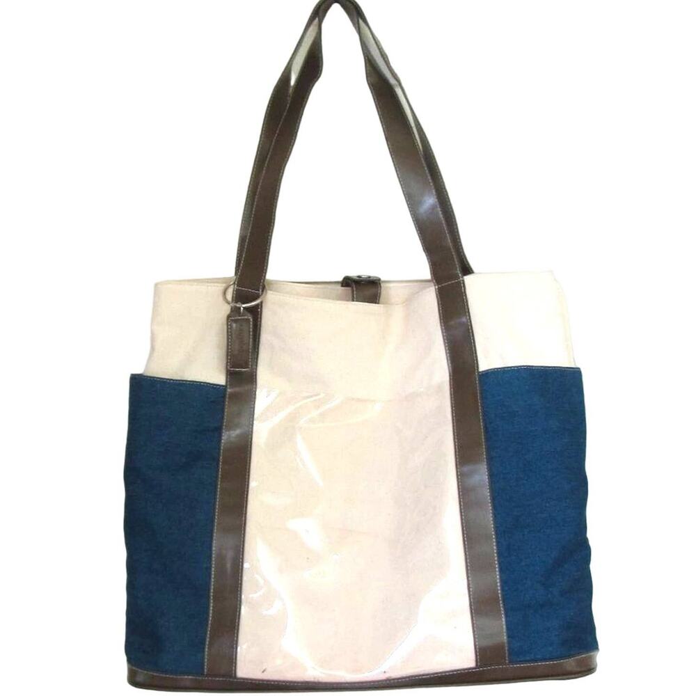 Longaberger Canvas & Denim Tote Travel Bag with Keychain